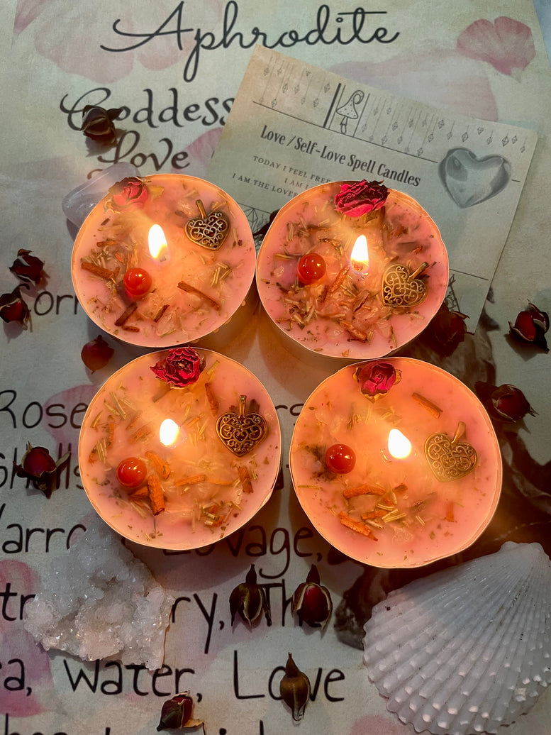 Aphrodites Love/Self Love Spell Tea Light Candles | Goddess | Healing | Spell Candles | Deity | Wiccan | Pagan | Altar | Gift | Crystals