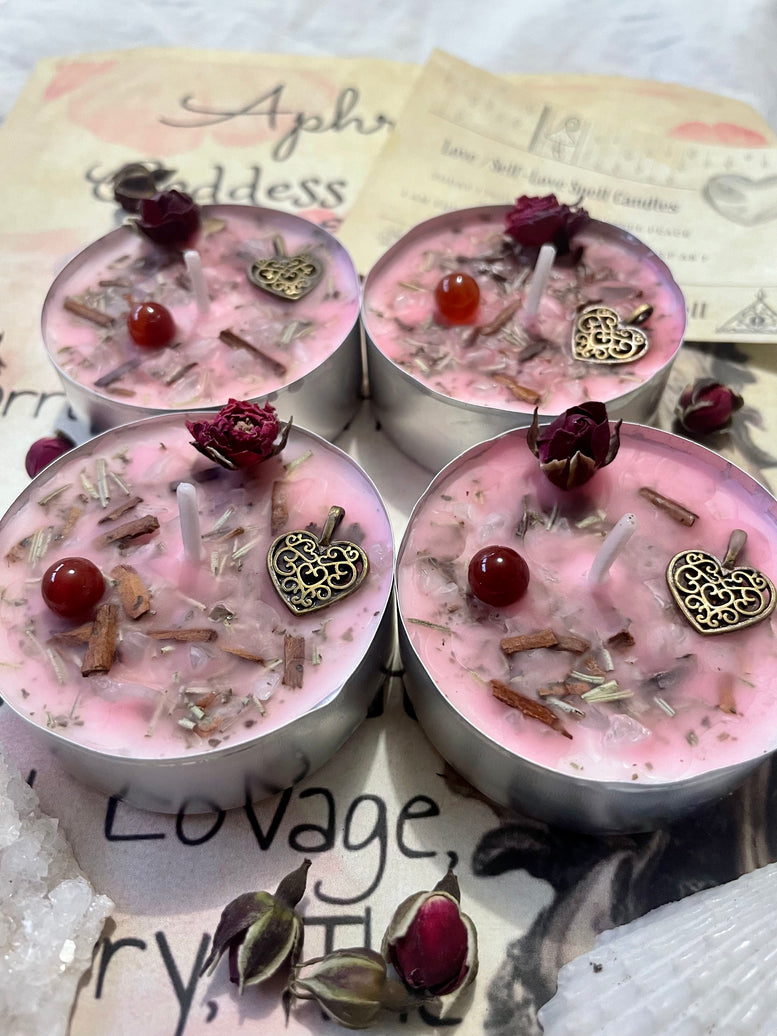 Aphrodites Love/Self Love Spell Tea Light Candles | Goddess | Healing | Spell Candles | Deity | Wiccan | Pagan | Altar | Gift | Crystals