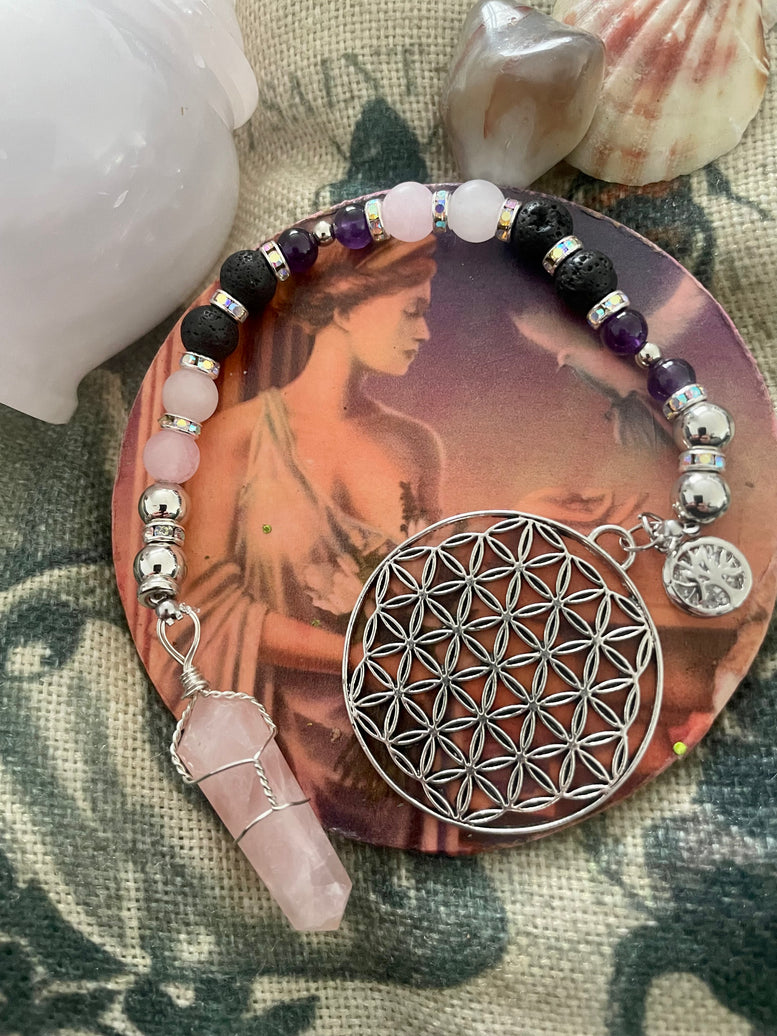 Goddess Aphrodite Unique Pendulum | Goddess of Love | Self Love | Divination | Witchcraft | Wiccan | Pagan | Gift | Rose Quartz | Amethyst