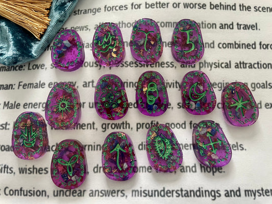 Unique hand made Resin Witches Runes | Lapis Lazuli | Crystals | Herbs | Divination | Witchcraft | Wicca | Pagan | Viking | Purple | Gift