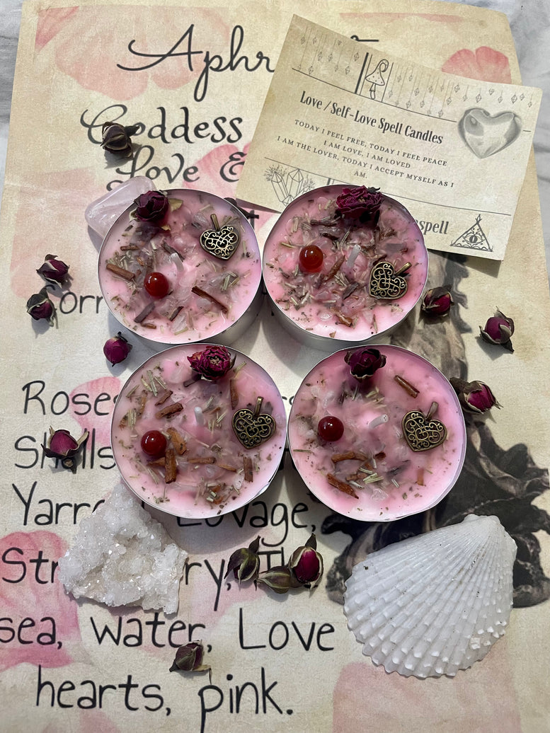 Aphrodites Love/Self Love Spell Tea Light Candles | Goddess | Healing | Spell Candles | Deity | Wiccan | Pagan | Altar | Gift | Crystals