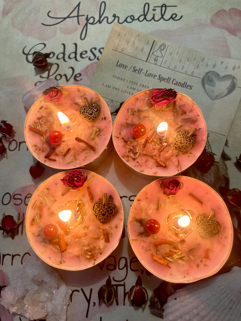 Aphrodites Love/Self Love Spell Tea Light Candles | Goddess | Healing | Spell Candles | Deity | Wiccan | Pagan | Altar | Gift | Crystals