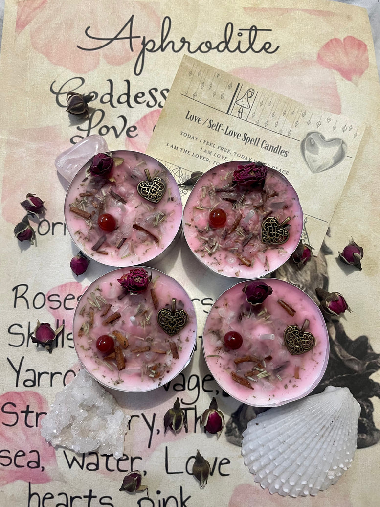 Aphrodites Love/Self Love Spell Tea Light Candles | Goddess | Healing | Spell Candles | Deity | Wiccan | Pagan | Altar | Gift | Crystals