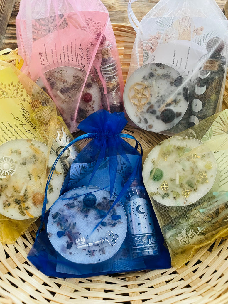 Witches Spell Bottle and Spell Candle Gift Set | Love | Intuition | Protection | Wealth | Joy | Wiccan | Pagan | Witchcraft | Spell candles