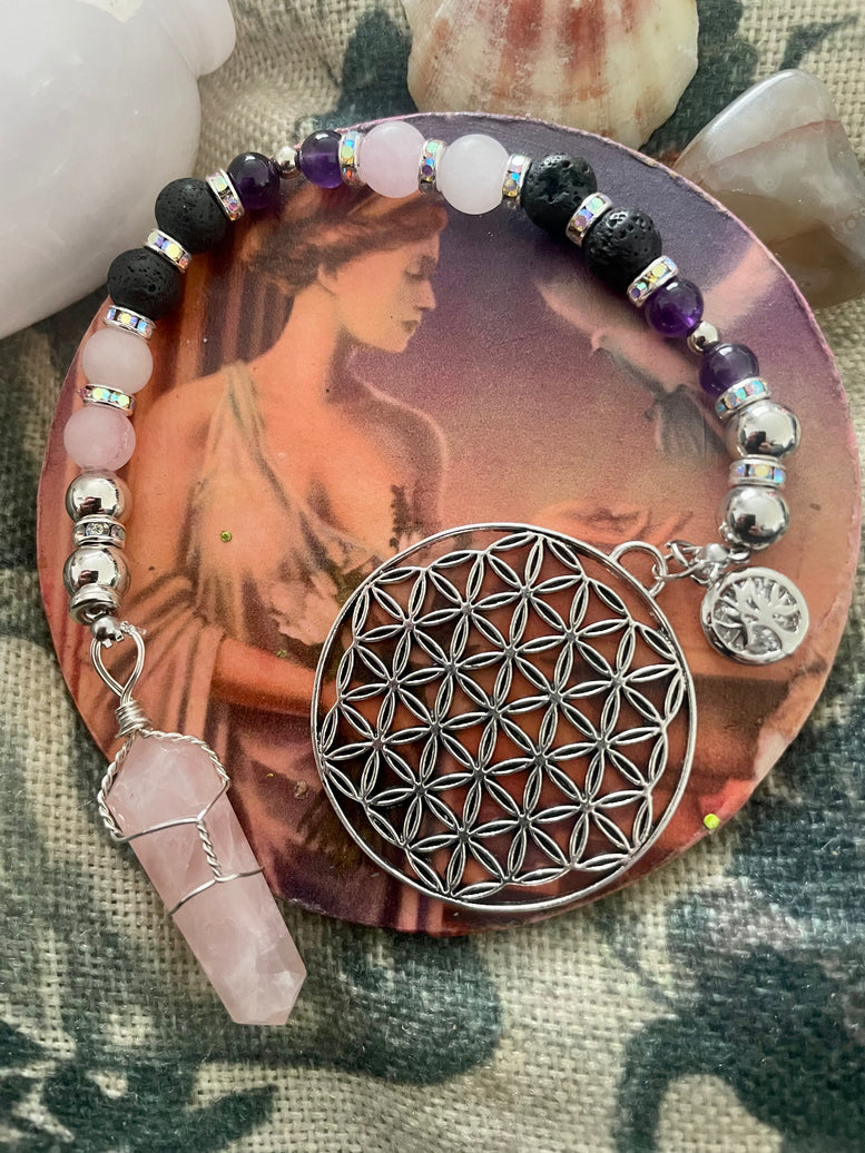 Goddess Aphrodite Unique Pendulum | Goddess of Love | Self Love | Divination | Witchcraft | Wiccan | Pagan | Gift | Rose Quartz | Amethyst