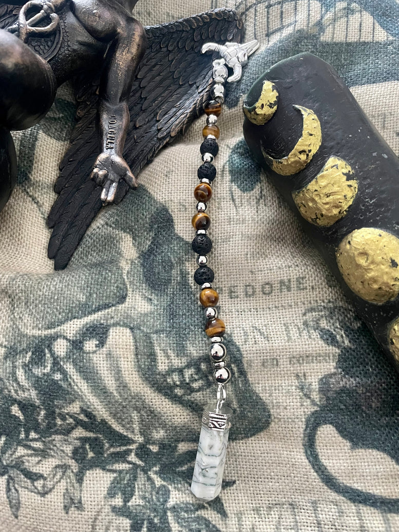 The Horned God Unique Pendulum | Cernunnos | Baphomet | Divination | Witchcraft | Wiccan | Pagan | Gift | Moss Agate | Tigers Eye | Occult