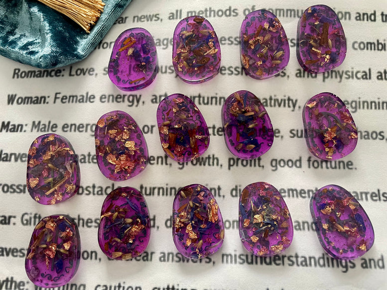 Unique hand made Resin Witches Runes | Lapis Lazuli | Crystals | Herbs | Divination | Witchcraft | Wicca | Pagan | Viking | Purple | Gift