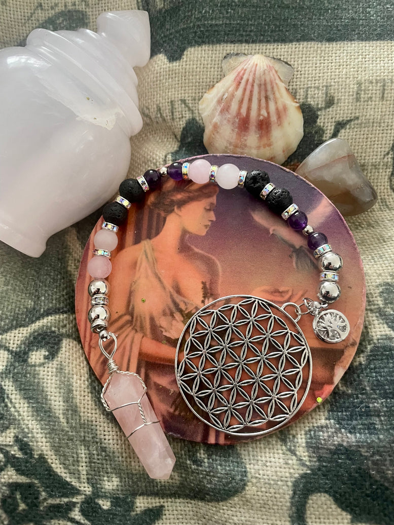 Goddess Aphrodite Unique Pendulum | Goddess of Love | Self Love | Divination | Witchcraft | Wiccan | Pagan | Gift | Rose Quartz | Amethyst