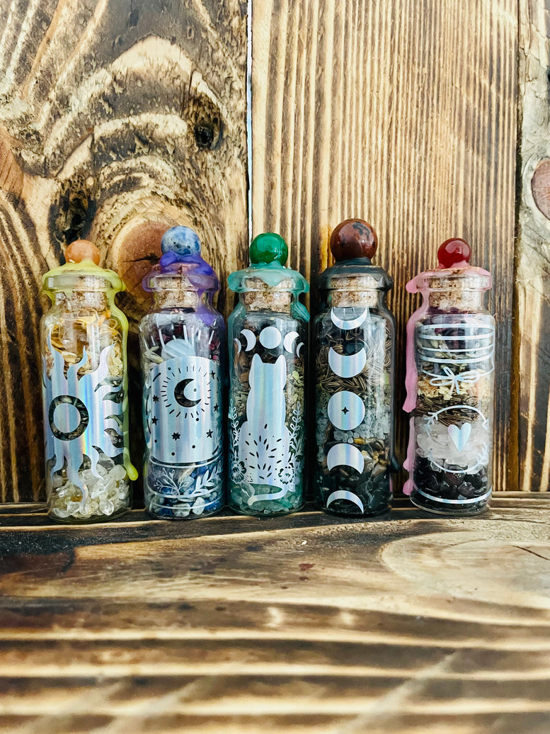 Witches Spell Bottle and Spell Candle Gift Set | Love | Intuition | Protection | Wealth | Joy | Wiccan | Pagan | Witchcraft | Spell candles