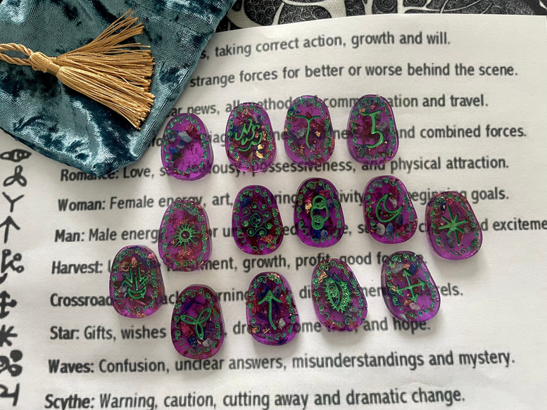 Unique hand made Resin Witches Runes | Lapis Lazuli | Crystals | Herbs | Divination | Witchcraft | Wicca | Pagan | Viking | Purple | Gift