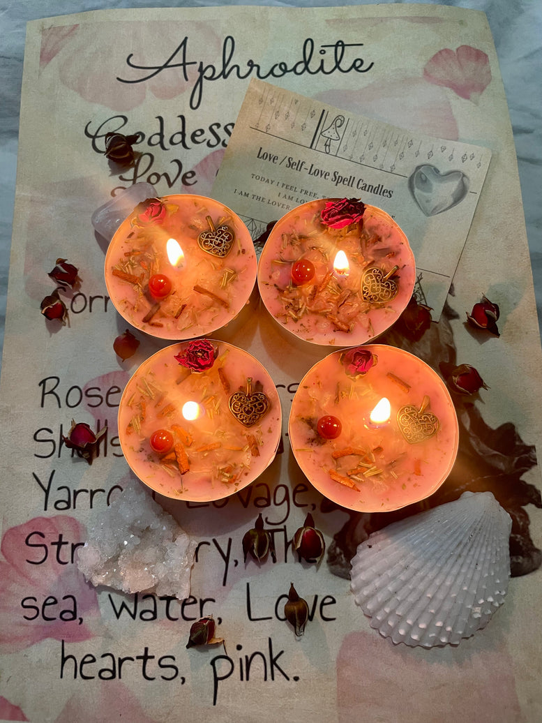 Aphrodites Love/Self Love Spell Tea Light Candles | Goddess | Healing | Spell Candles | Deity | Wiccan | Pagan | Altar | Gift | Crystals