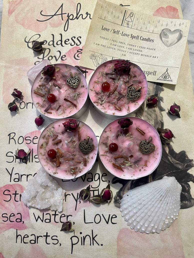 Aphrodites Love/Self Love Spell Tea Light Candles | Goddess | Healing | Spell Candles | Deity | Wiccan | Pagan | Altar | Gift | Crystals