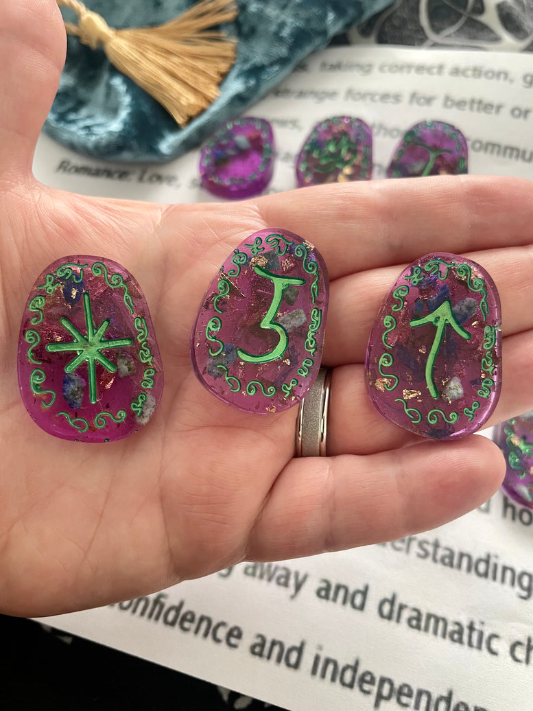 Unique hand made Resin Witches Runes | Lapis Lazuli | Crystals | Herbs | Divination | Witchcraft | Wicca | Pagan | Viking | Purple | Gift