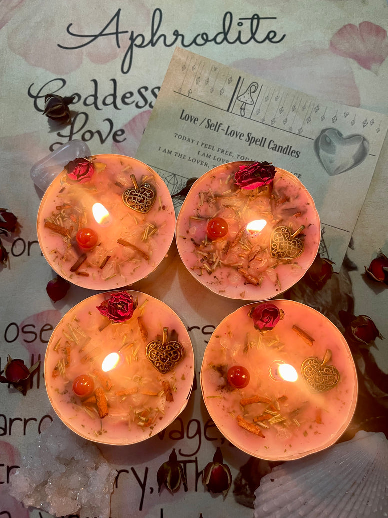 Aphrodites Love/Self Love Spell Tea Light Candles | Goddess | Healing | Spell Candles | Deity | Wiccan | Pagan | Altar | Gift | Crystals