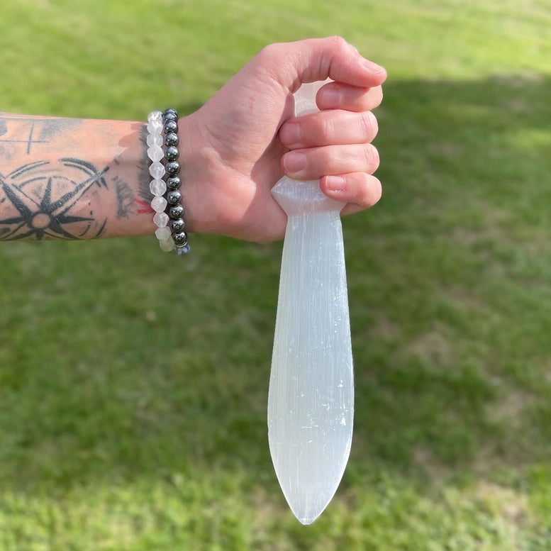 Selenite Lrg Ritual Knife - Spiral (25cm)