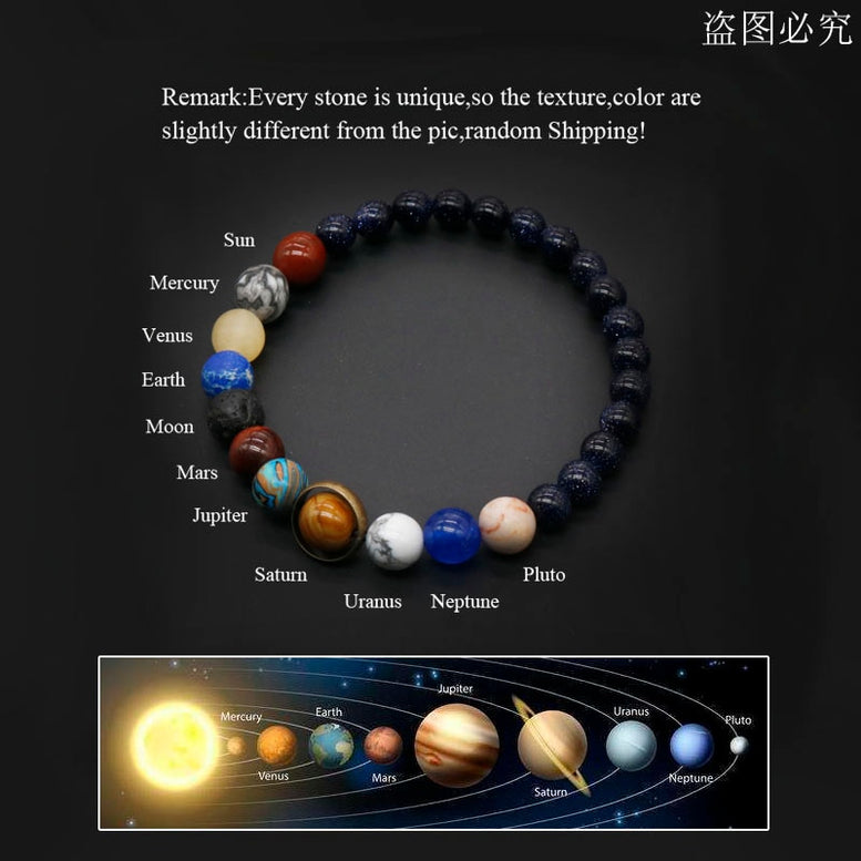 Universe Solar System Bracelet Women Natural Stone Eight Planets Bracelet Men