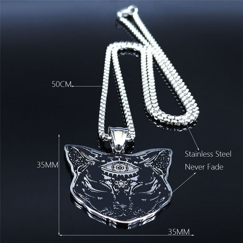 Witchcraft Eyes Cat Stainless Steel Necklace Mysterious Divination Baphomet Occult Necklace Jewelry