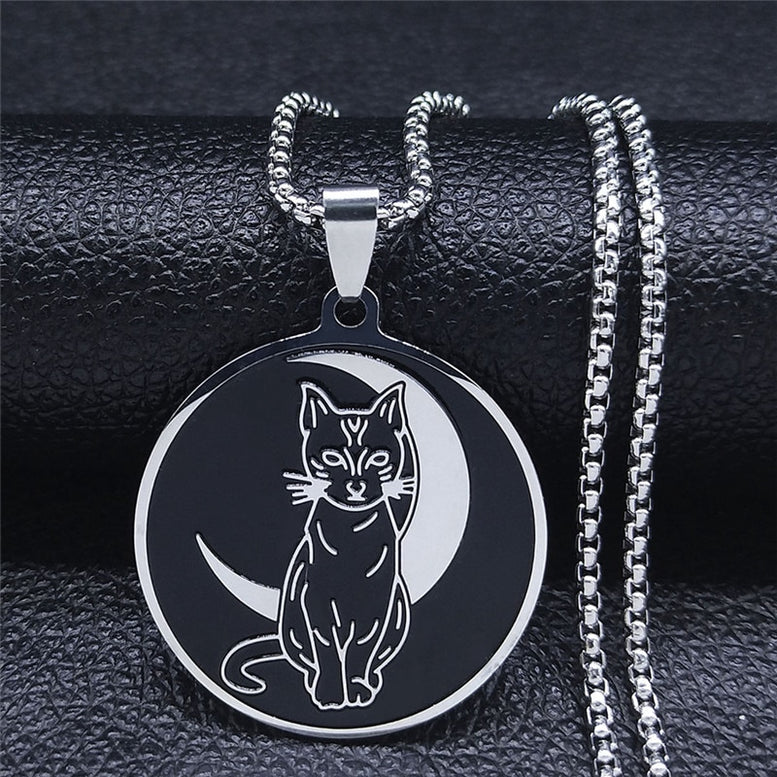Witchcraft Eyes Cat Stainless Steel Necklace Mysterious Divination Baphomet Occult Necklace Jewelry