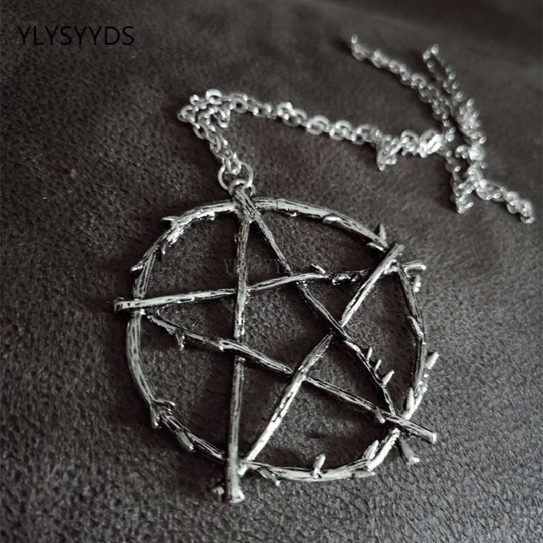 Gothic Pentagram Necklace - Antique Silver Plated