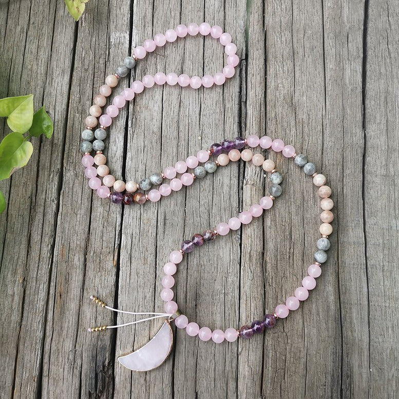 8mm Natural Crystal Beads,Labradorite,Rose Quartz,Moon,JapaMala Mala Beads