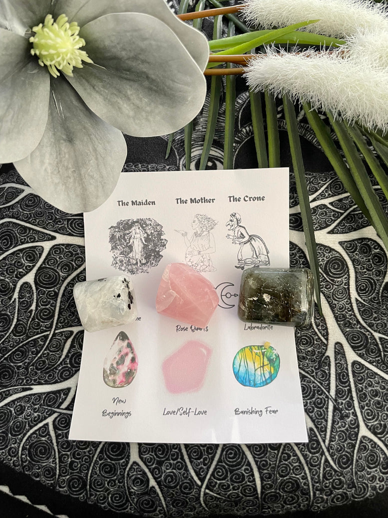 The Maiden, The Mother and The Crone Crystal Gift Set | Crystal Healing | Energy | Reiki | Chakra | Goddess | Triple Moon | Stones | Gems