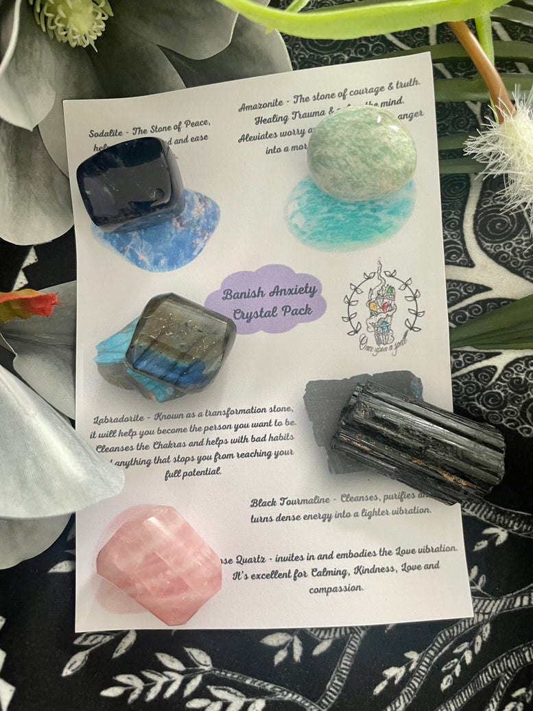 Anti Anxiety Healing Crystal Gift Set | Banish Anxiety | Crystal Healing | Crystals | Reiki | Chakra | Healing Energy | Tourmaline | Tumbles