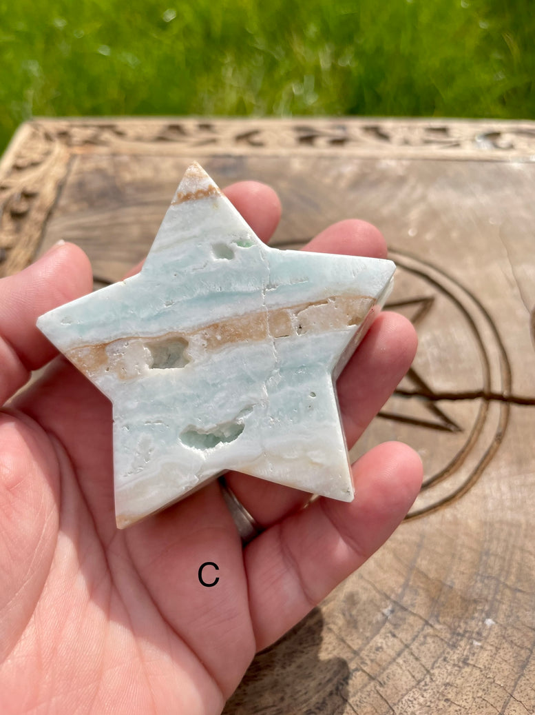 Natural Caribbean Calcite Stars | Witchcraft | Wiccan | Pagan | Crystal | Ornament | Gemstones | Healing | Polished | Carved | Star