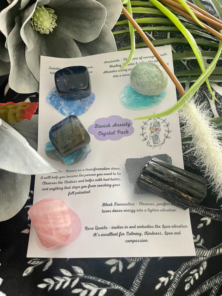 Anti Anxiety Healing Crystal Gift Set | Banish Anxiety | Crystal Healing | Crystals | Reiki | Chakra | Healing Energy | Tourmaline | Tumbles