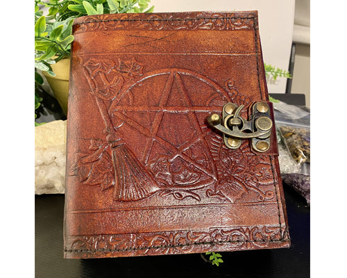 Lockable Pentagram Leather Emboss Journal | Book of Shadows | Grimoire | Journaling | Writing | Diary | Notebook
