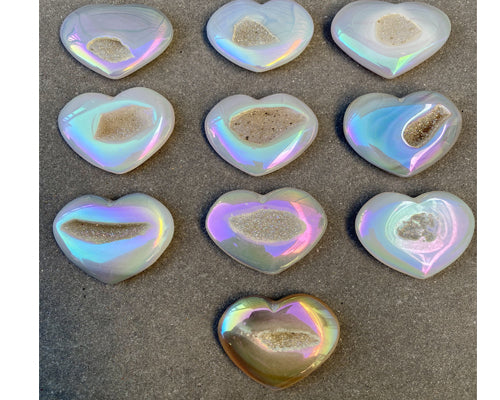 Large Natural Angel Aura Agate Crystal Heart | Reiki | Crystal Healing | Chakra | Palmstone