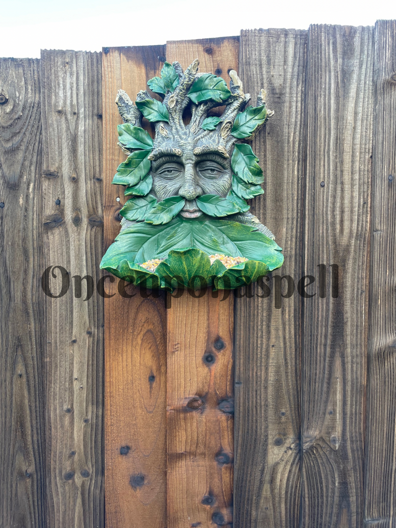 Large Green Man Bird Feeder | Unusual | Unique | Wiccan | Pagan | Witchy | Garden | Deity | Forest | God | Spirituality | Gift | Green