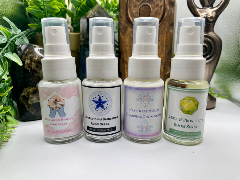 Gift Set of Spiritual Room Sprays | Protection & Banishing | Self Love - Healing | Luck - Prosperity | Happiness - Aura Cleansing | Wiccan