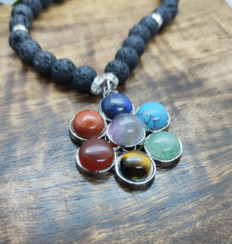 Unique Flower Pendant Chakra Lava Bead Necklace | Chakras | Reiki | Spirituality | Crystal Healing | Witchcraft | Wiccan | Pagan | jewellery