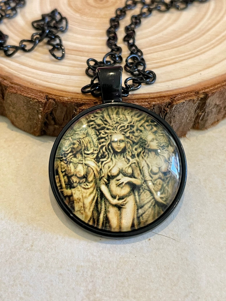 Triple Moon Goddess Vintage Style Amulet Necklace | Hecate | Deity | Pagan | Witchcraft | Wiccan | Spirituality | Maiden Mother Crone