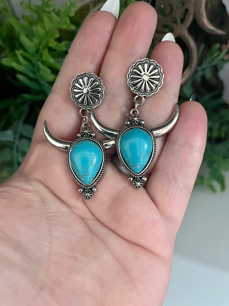Turquoise Boho Western Cowgirl Buffalo Earrings | Jewellery | Accessories | Dangle | Bull | Skull | Witchcraft | Wiccan | Pagan