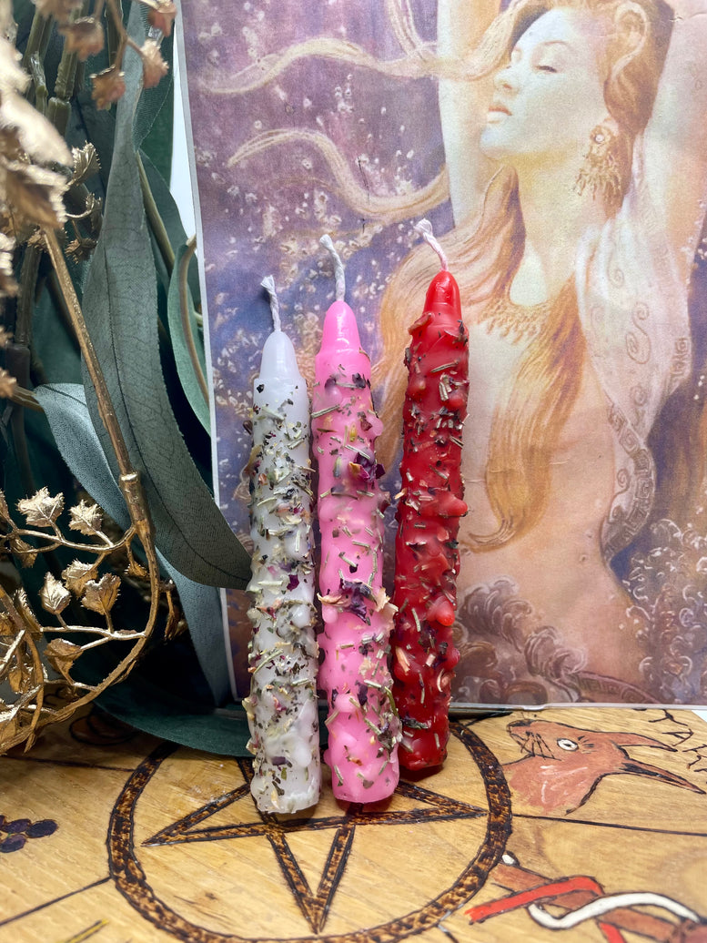 Aphrodite/Venus Hand Rolled Spell Candles Set of 3