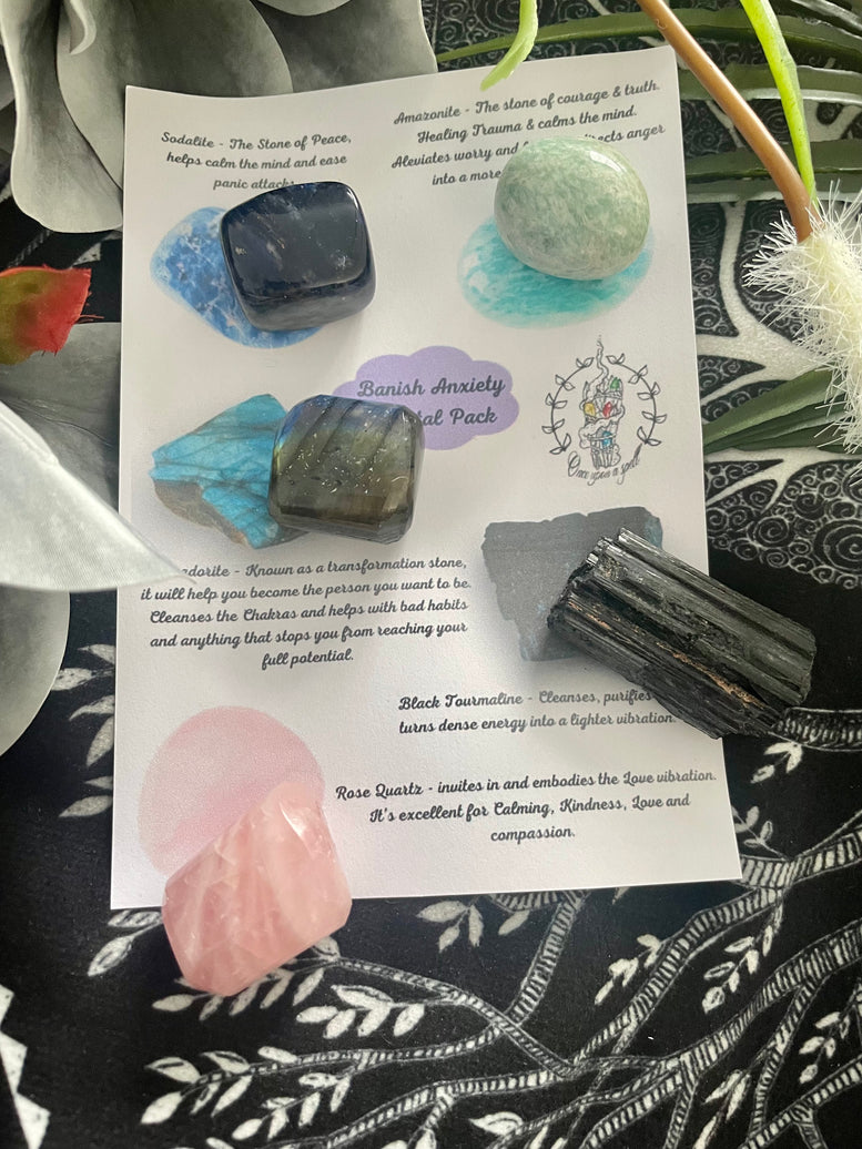 Anti Anxiety Healing Crystal Gift Set | Banish Anxiety | Crystal Healing | Crystals | Reiki | Chakra | Healing Energy | Tourmaline | Tumbles