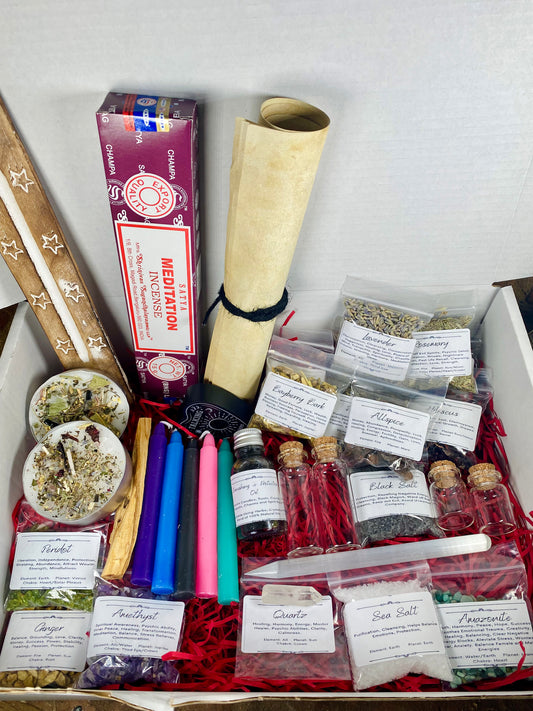 Witches Starter Kit Gift Set | Witchcraft | Wiccan | Pagan | Spells | Candles | Incense | Herbs | Crystals