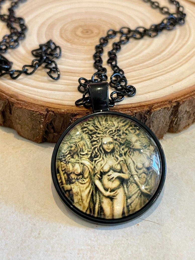 Triple Moon Goddess Vintage Style Amulet Necklace | Hecate | Deity | Pagan | Witchcraft | Wiccan | Spirituality | Maiden Mother Crone