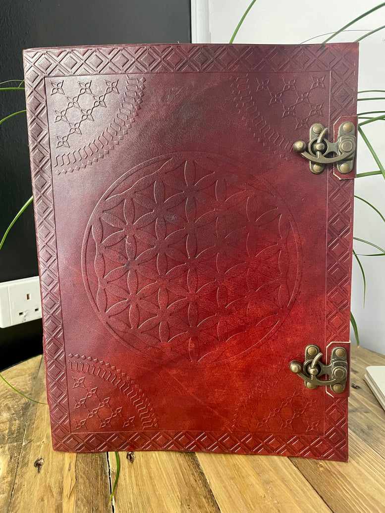 Huge Flower of Life Leather Book 10x13” (200 pages) Book Of Shadows | Leather | Journal | Witchcraft | Wicca | Spells | Spell book | Book