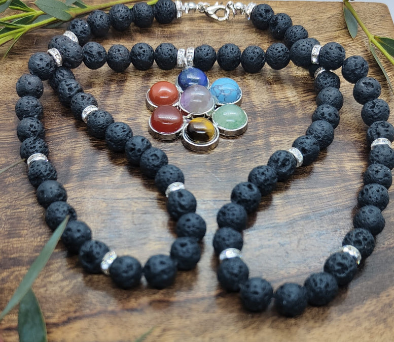 Unique Flower Pendant Chakra Lava Bead Necklace | Chakras | Reiki | Spirituality | Crystal Healing | Witchcraft | Wiccan | Pagan | jewellery