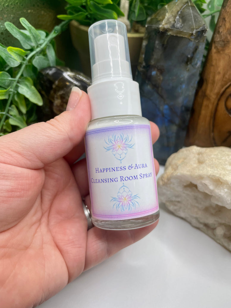 30ml Happiness & Aura Cleansing Sacred Ritual Room Spray | Happy | Witchcraft | Wiccan | Pagan | Mist | Crystal Infused | Herbs