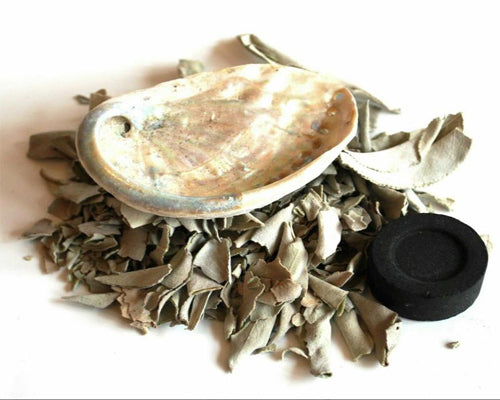 Energy Cleansing Sage Leaf Clusters Charcoal Abalone Set