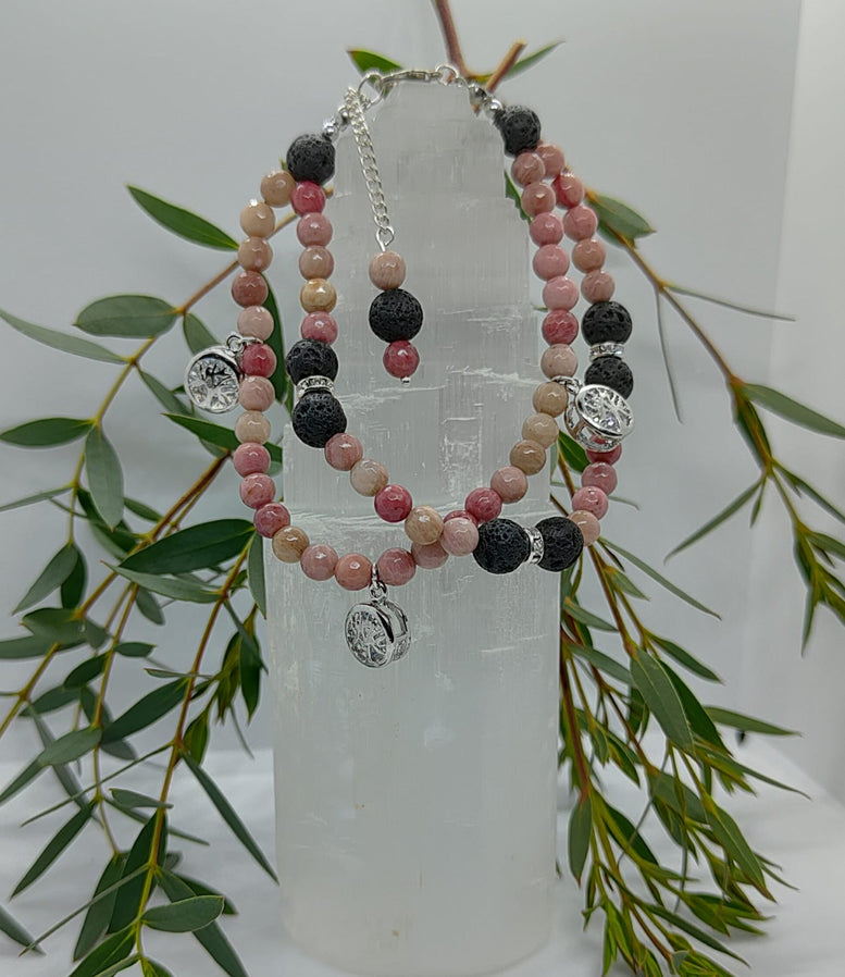 Unique Tree of Life Rhodonite & Red Jasper double chain Bracelet | Gift | Witchcraft | Wiccan | Pagan | Gemstone | Jewellery | Natural