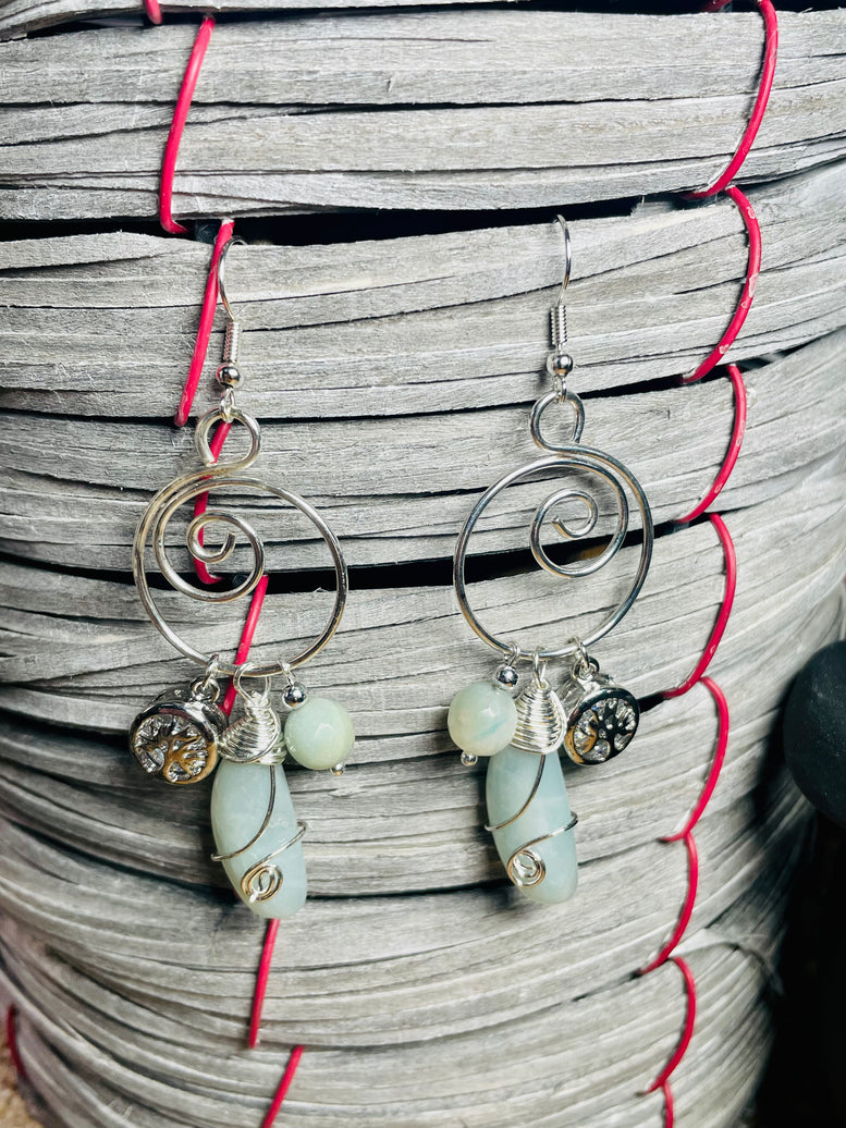 Amazonite & Labradorite Witchy Crystal Jewellery Set | Earrings and Bracelet | Gift Set | Charm Bracelet | Teardrop Earrings | Wiccan/Pagan