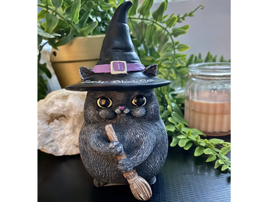 Lucky Black Cat Snapcat Ornament Filter Cute Cat Figurine 12cm | Statue | Goth | Familiar | Witches Cat | Home Decor