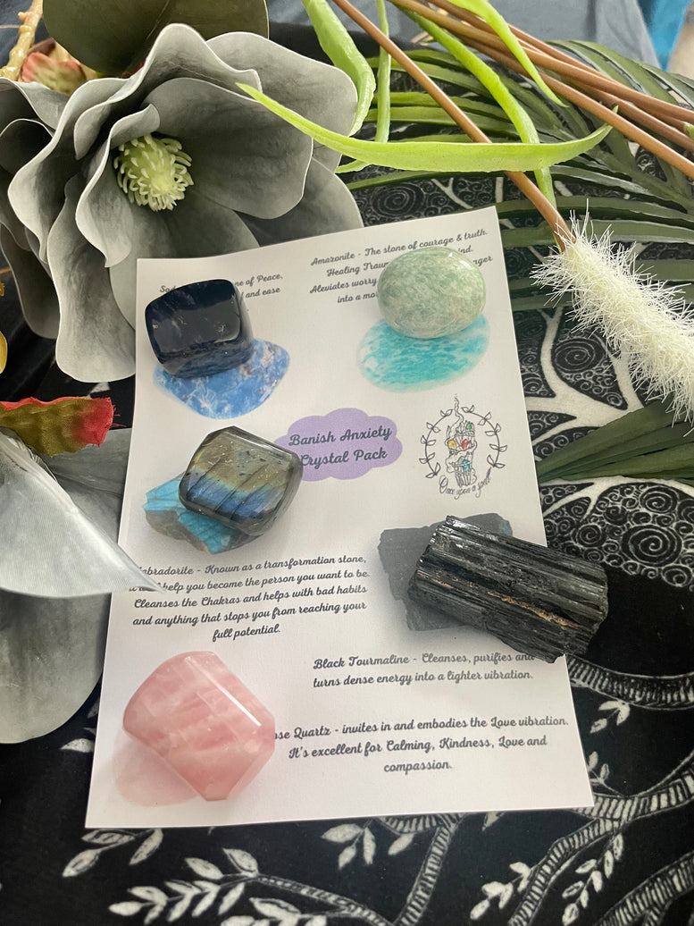 Anti Anxiety Healing Crystal Gift Set | Banish Anxiety | Crystal Healing | Crystals | Reiki | Chakra | Healing Energy | Tourmaline | Tumbles