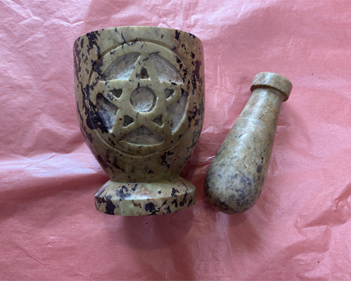 Mortar and Pestle with 22 Herbs and Flowers