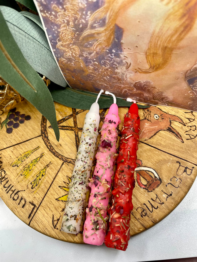 Aphrodite/Venus Hand Rolled Spell Candles Set of 3