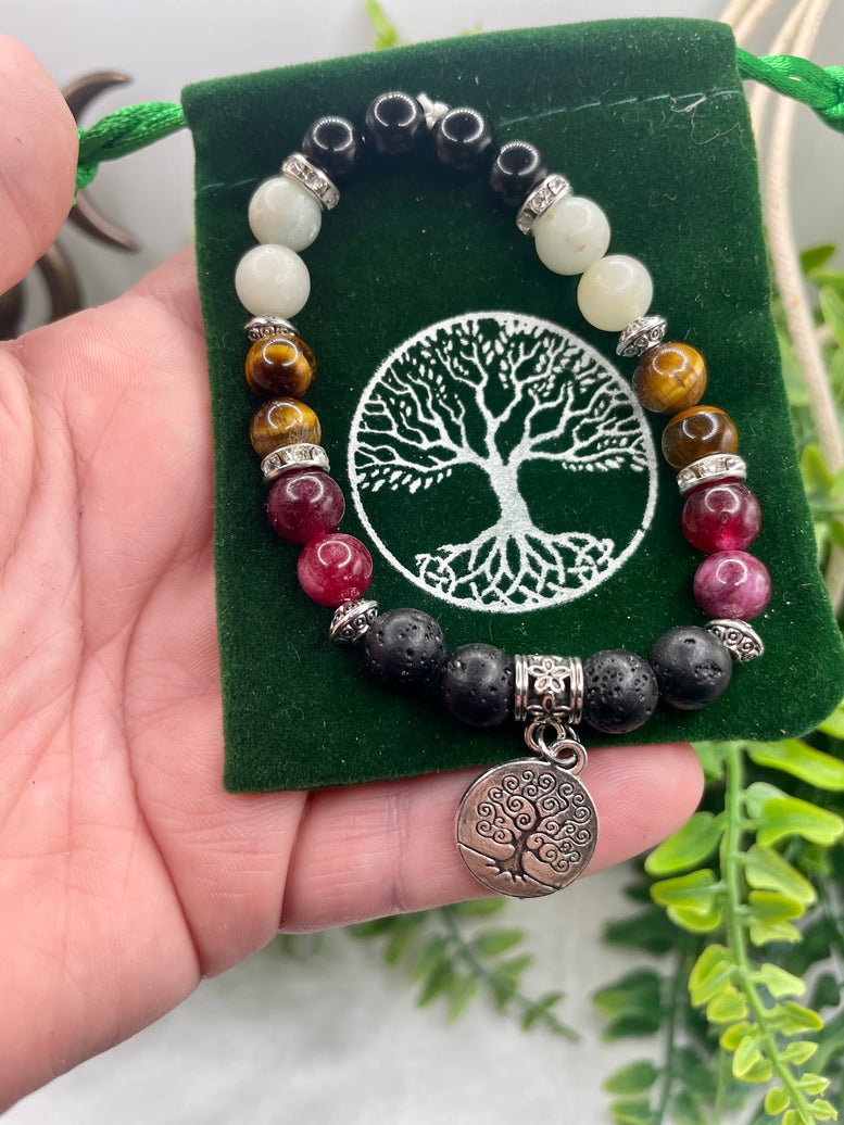 Unique Hand Made Tree of life Bracelet with Natural Crystal Beads | Charm Bracelet | Crystals | Spiritual | Witchcraft | Wiccan | Pagan Gift